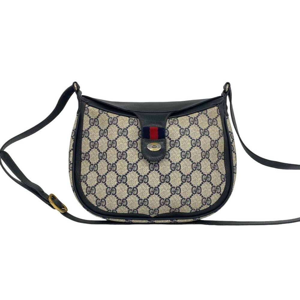 GUCCI Vintage Old Gucci Sherry Line GG Pattern Logo Hardware Leather Shoulder...